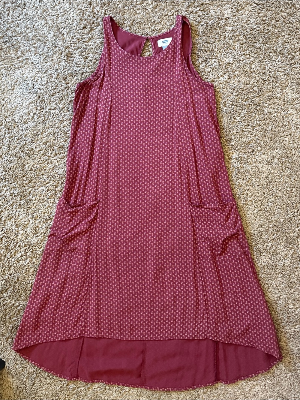 Old Navy Maroon High-Low Sleeveless Printed Shift Dress